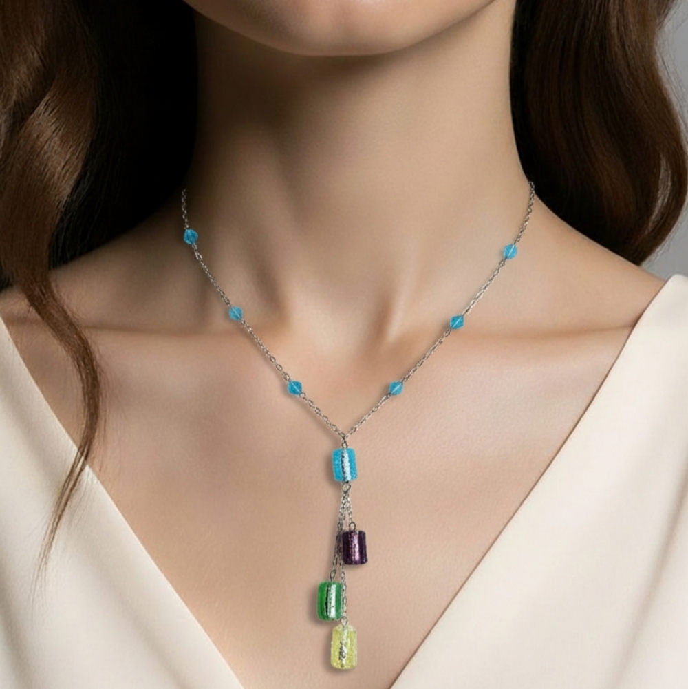 Murano Multi Colour Bead necklace earring set